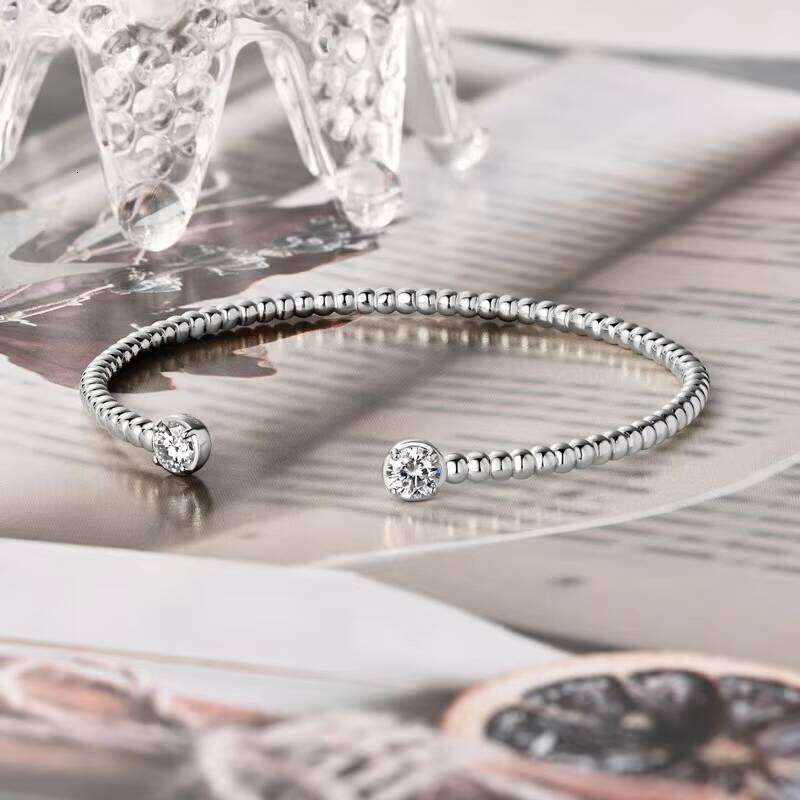 Sterling Sier Hand Chain Jewelry Gift Exquisite Adjustable Cuff Bangle Bead Moissanite Bracelet for Women Girls
