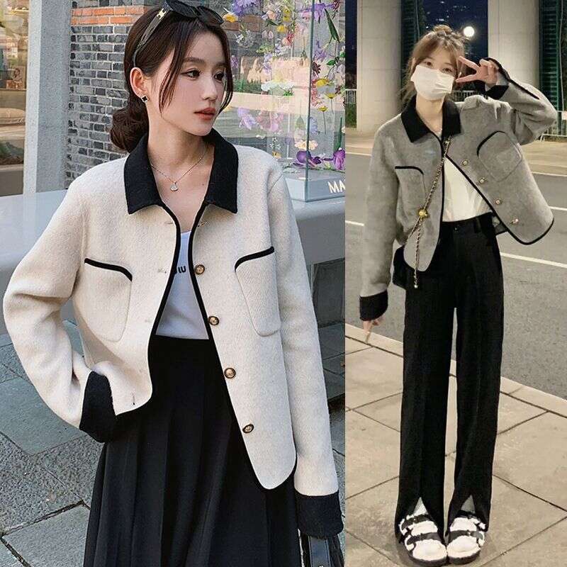 DHEssentials Short Gray Woolen Coat Women, Autumn Winter New Design, Unique and Stylish Long Sleeve Top for Women