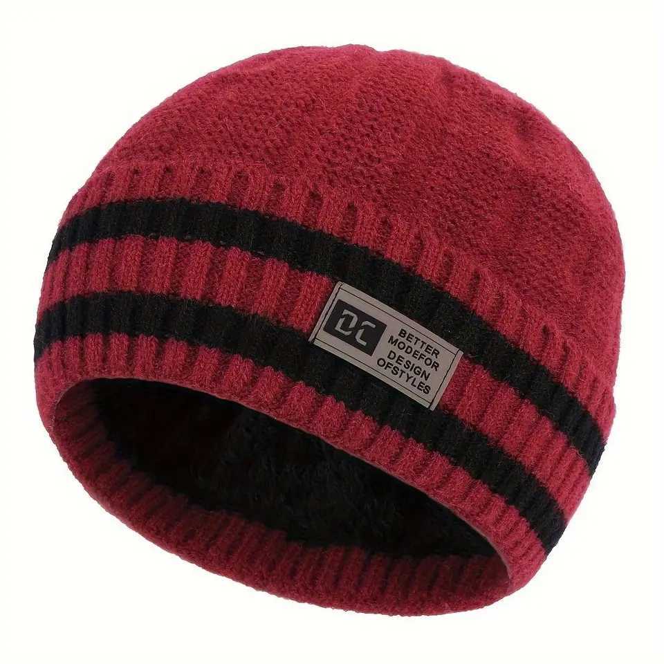 Autumn and winter hat with fece twocolor striped flanged knitted hat Outdoor casual warm hat simp knitted hat G250910