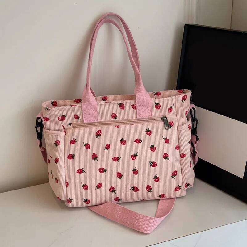 Fashionable Corduroy Strawberry Random Pattern Shoulder Simple And Personalized Exquisite Women's Bag, Casu