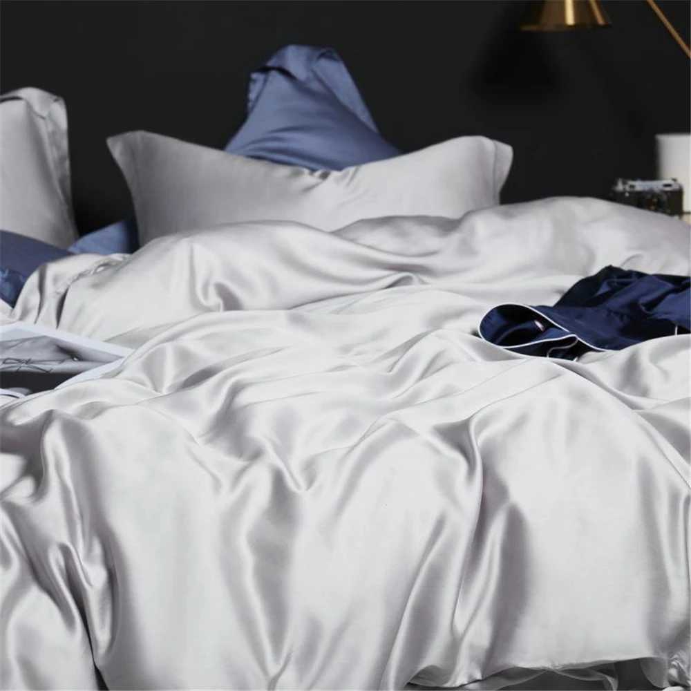 Lanlika Women Noble Gray 100 Silk Bedding Set Beauty High End Luxury Queen King Duvet Cover Bed Linen Fitted Sheet Pillowcase Y250912