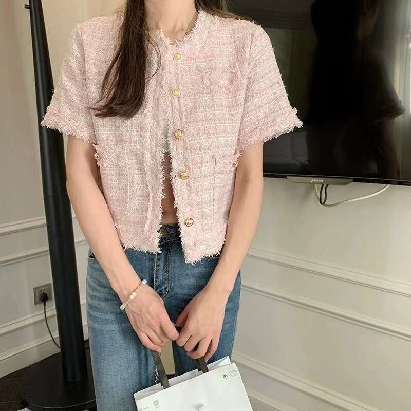 DHEssentials Elegant Chanel Style Jacket 2025 Summer New Tweed Fringe Versatile Loose Short Sleeve Top for Women