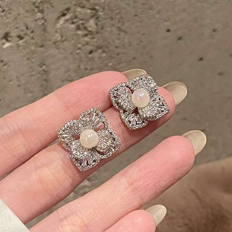 FRIDAY JEWELRY Pearl French Style Light Elegant Flower Earrings Studs Sier Needle