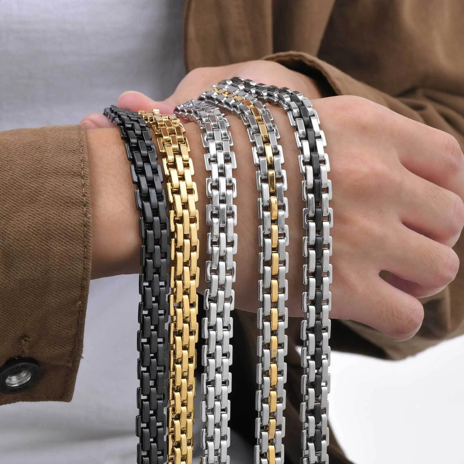 Gents Bracelet for Men Two Tone Stainless Steel Bracelet Men Jewelry250912