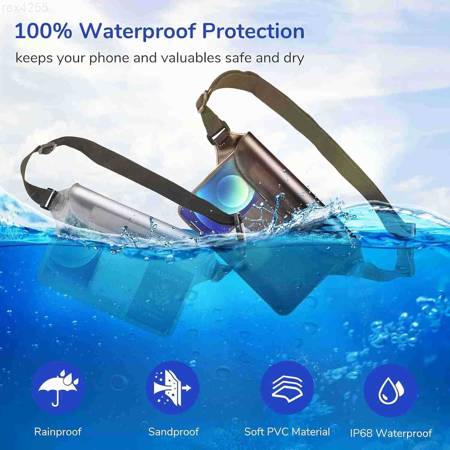 Waterproof Pouch Bag with Adjustable Waist Strap 2 Pack IP68 Waterproof Waist Bag Screen Touchable Dry Bag with Adjustable Belt for Beach Swimming Boa