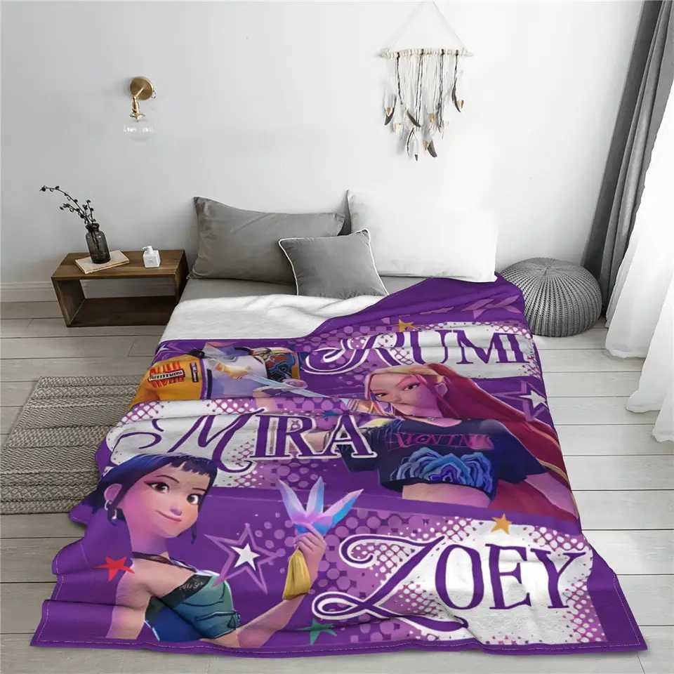 HUNTRIX KPOP Demon Hunters Anime Blanket Cover Flannel Throw Blankets Airplane Travel Portable UltraSoft Warm BedspreadsXJ250912