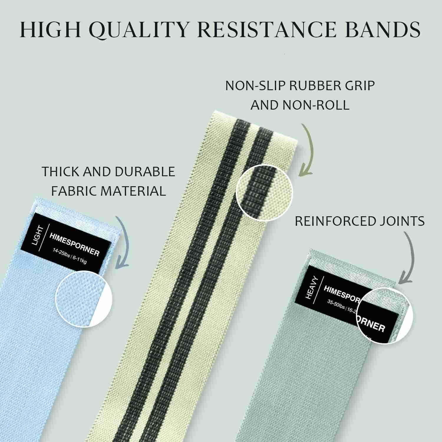Fabric Resistance Bands for Working Out 3 Level NonSlip Exercise Booty Bands for Women Men Leg and Glutes with Hair Ties and Tape Measure for Home Gym