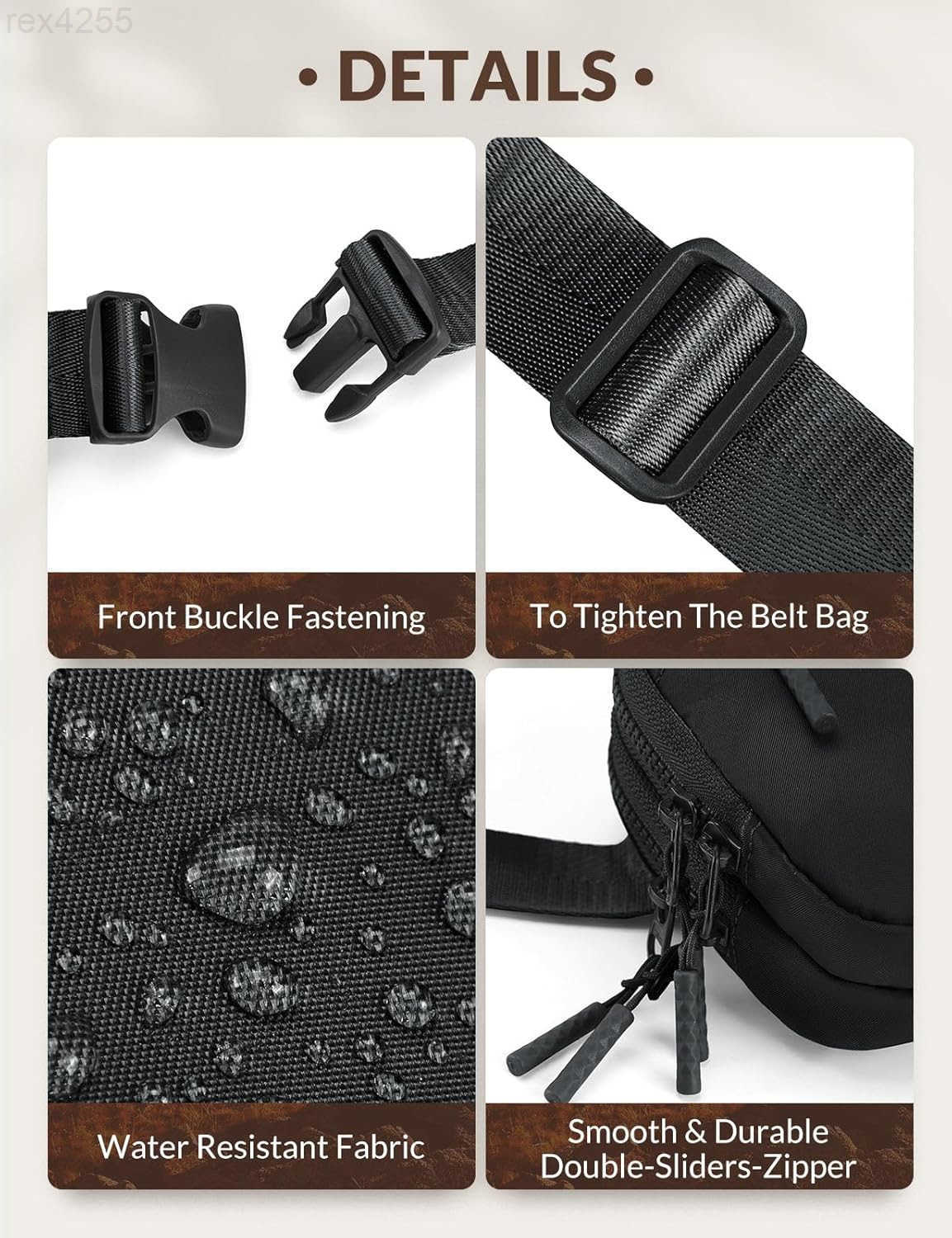 Belt Bag Women Fanny Packs Crossbody Fashion Waist Pack Water Resistant Adjustable Strap 2L BlackW250912