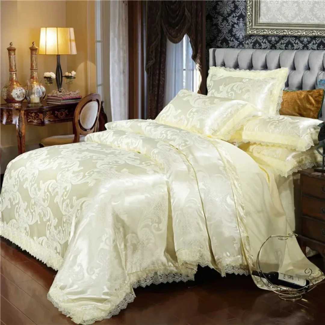 Luxury Flower Duvet Cover Set Nordic Satin Jacquard Bedding Set Twin Queen King Double Comforter cover set for home and decor C250912