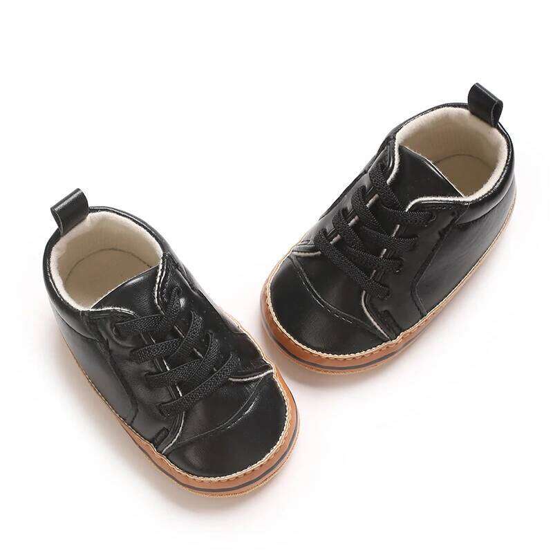 PU Baby Shoes for Boys And Girls 0-1 Year Old Rubber Bottom Anti-Slip Spring Autumn Casual Lace-Up Walking Sneakers