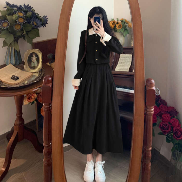 DHEssentials Plus Size French High-End Little Chanel Half Skirt for Women Early Autumn New Style Slimming Belly Covering Matching Set