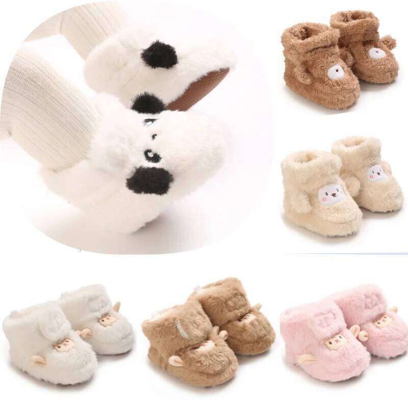 Warm Plush Baby Boots Winter Infant Girl Footwear with Cute Cartoon Design Comfortable Soft Soles for Newborns 0-18 Months