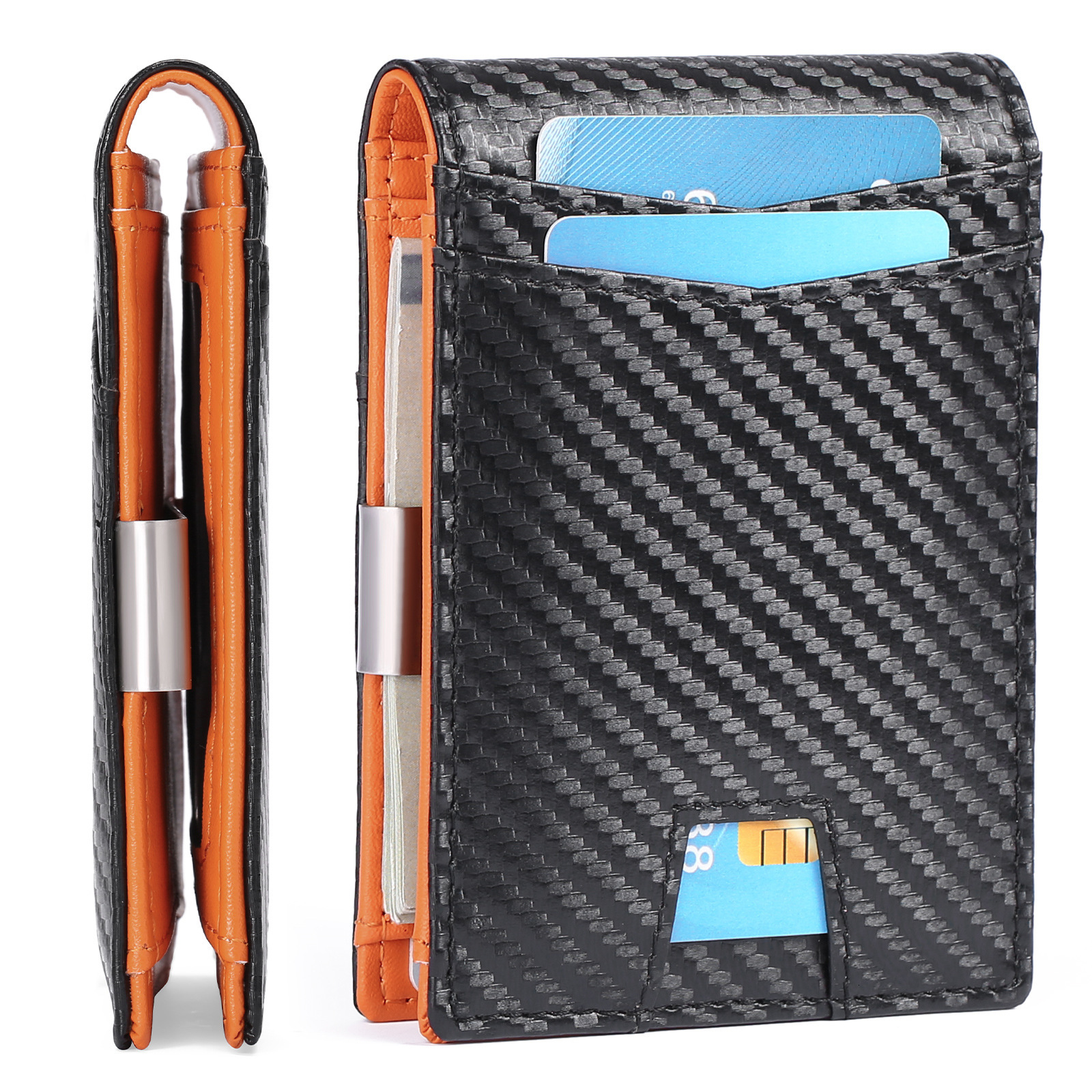 New Men's Ultra-Thin Simple Casual RFID Dollar Clip Carbon Fiber Card Holder Wallet ddmymoon