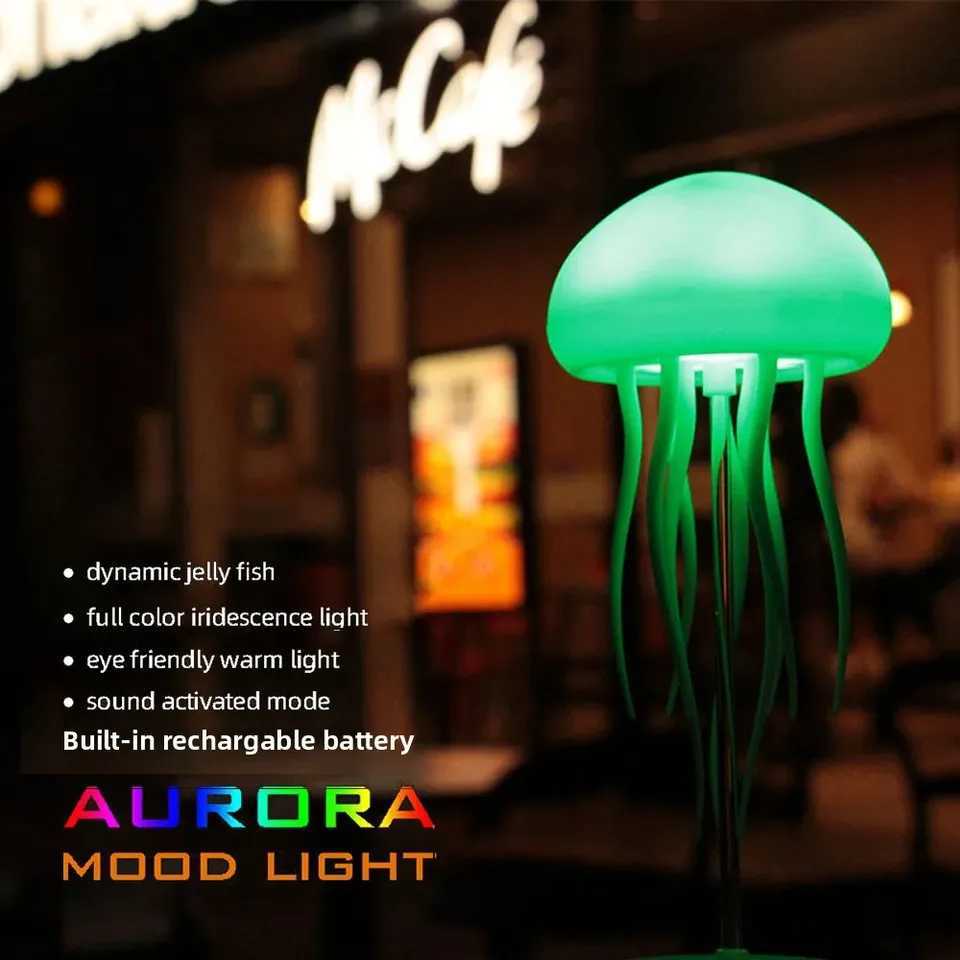 Jellyfish LED Night Light RGB Adjustable Color Active Tentacle USB Rechargeable Bedside Lamp with Polished Base Jellyfish Lights C250912