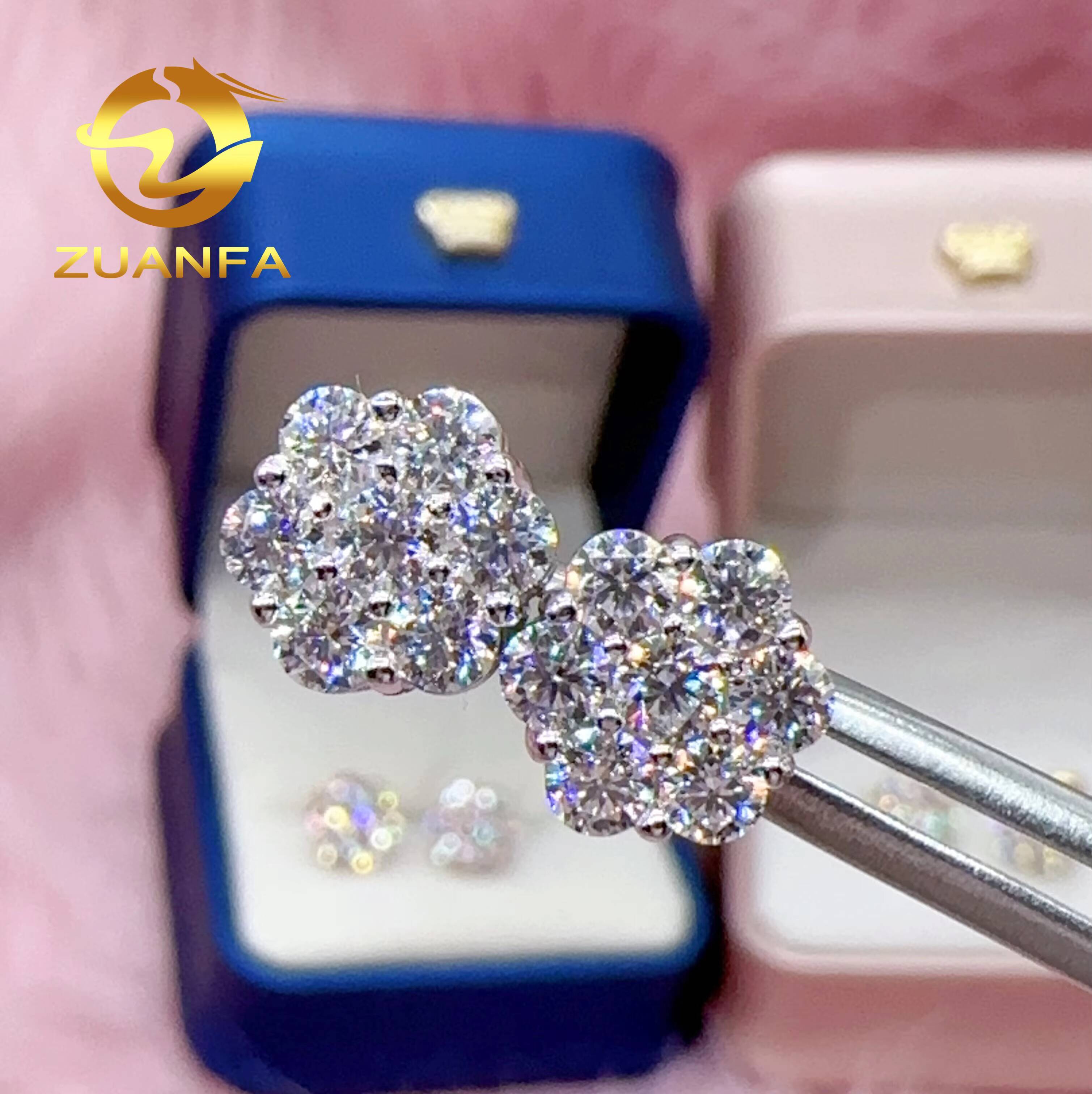 Pass Diamond Tester Classic Flower Cluster Moissanite Stud Earrings 925 Sterling Silver Moissanite Hip Hop Earring for Unisex