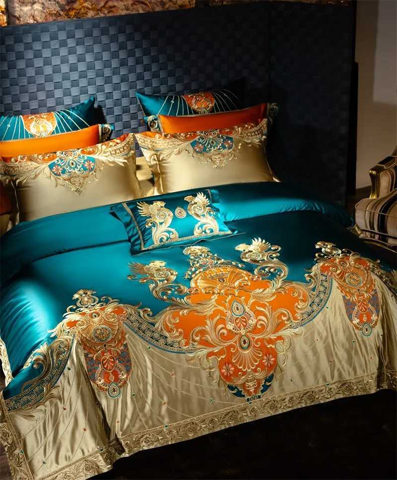 Golden Embroidery Patchwork Duvet Cover Set Luxury Royal Bedding Set 4610Pcs Comforter Cover Bed Sheet Bedspread Pillowcases C250912