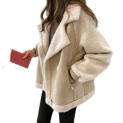 Clothing Women's Chic Loose Fur One-Piece Suede Women's Short Lamb Veet Motorcycle Jacket