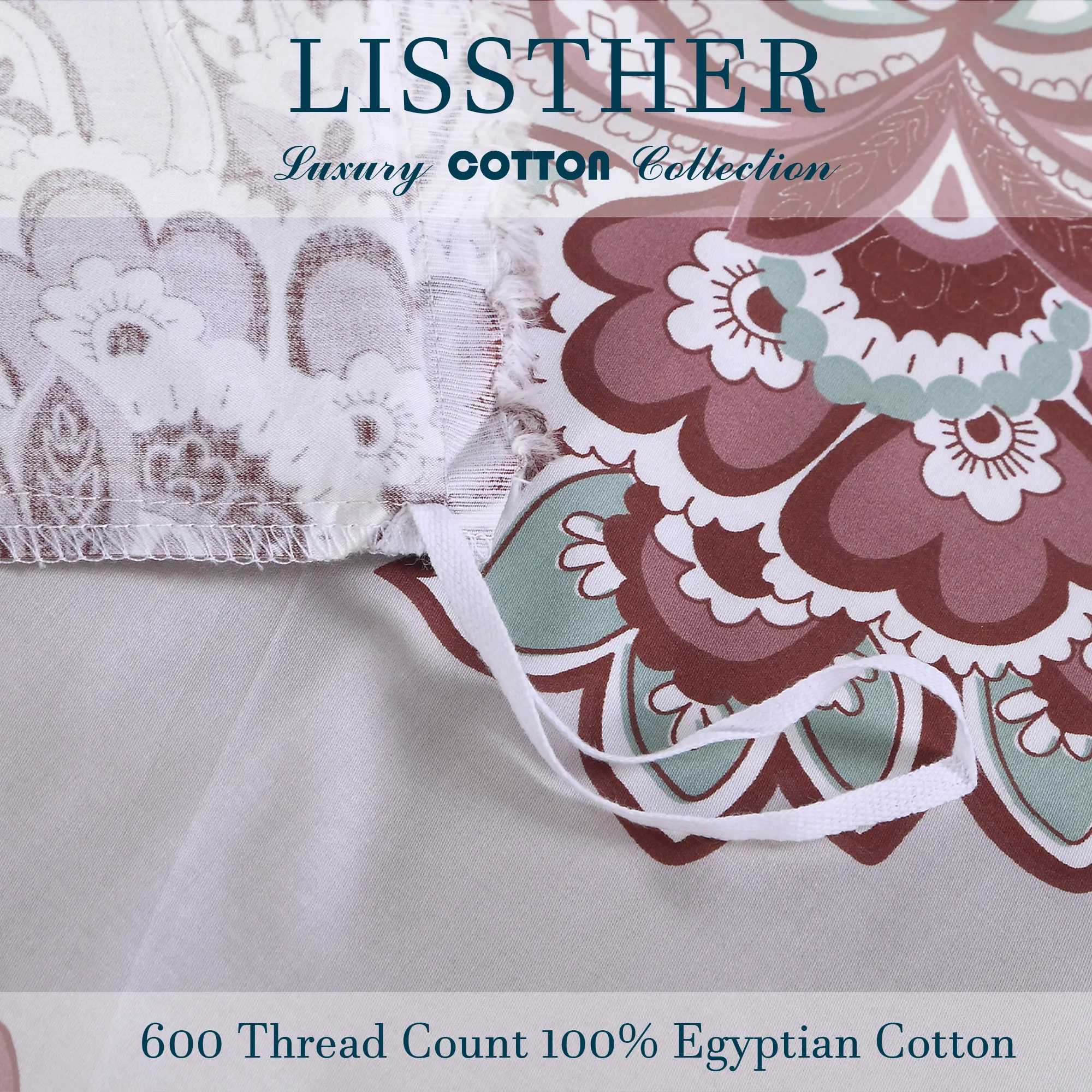 3pcs 600TC 100 Egyptian Cotton Duvet Cover Set Vintage Dark Red Boho Damask Floral Soft SkinFriendlyNo Inserts C250912