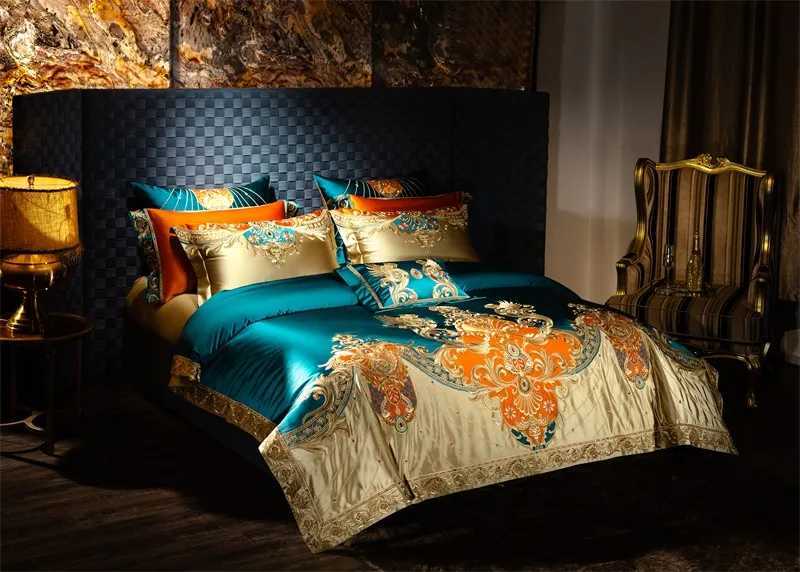 Golden Embroidery Patchwork Duvet Cover Set Luxury Royal Bedding Set 4610Pcs Comforter Cover Bed Sheet Bedspread Pillowcases C250912