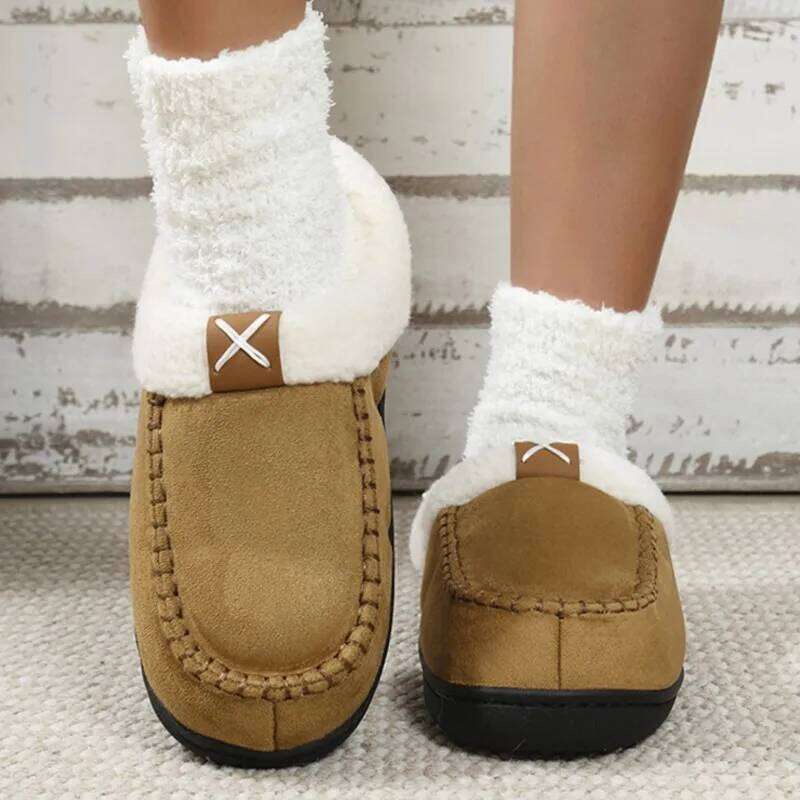 Winter Woman Warm Fashion Fluffy Fur Plush Women's Home Slippers Simple Indoor Cotton Shoes Footwear Female