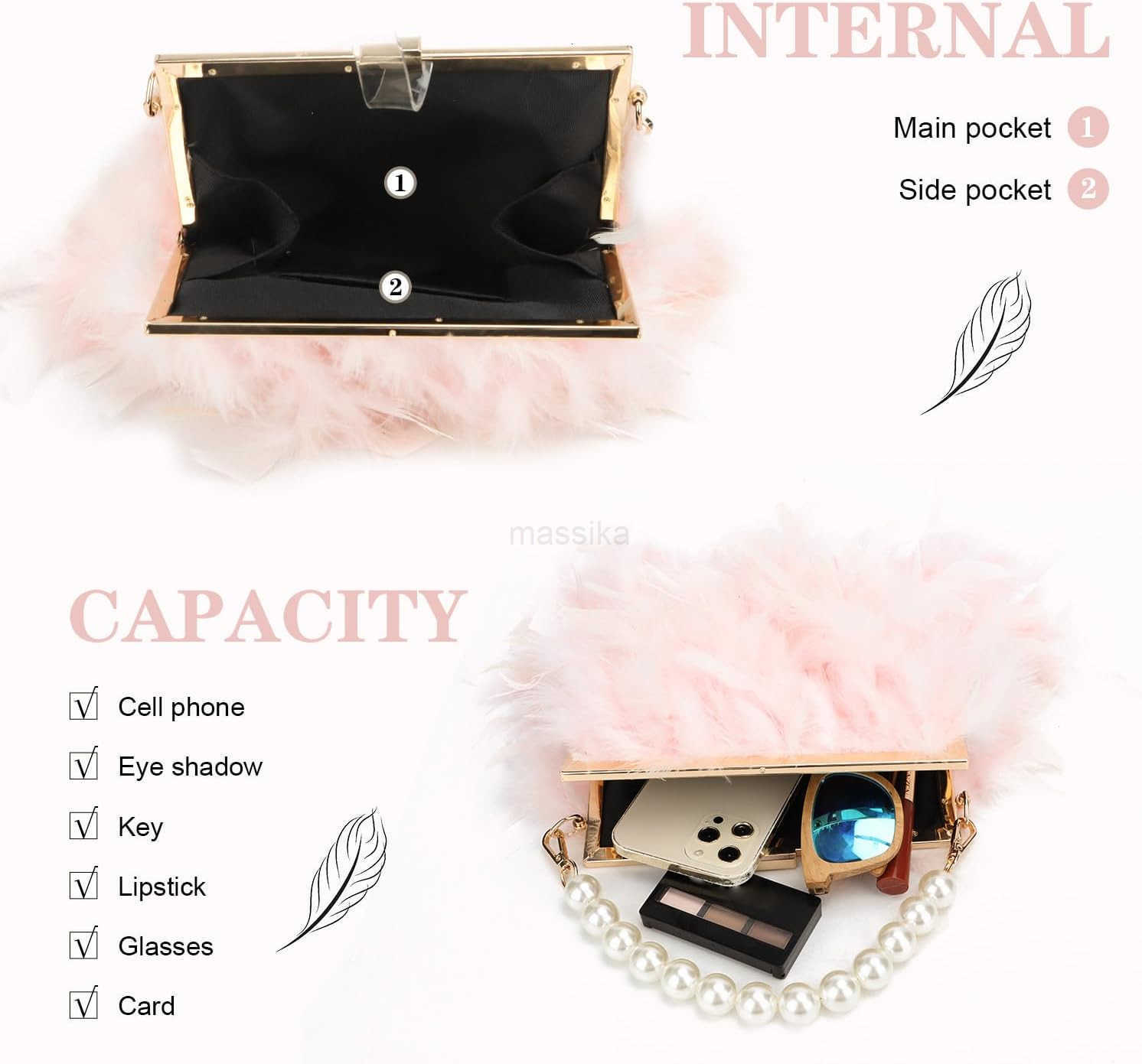Women Feather Clutch Purses Fluffy Feather Evening Handbags for Wedding Banquet Party M250912