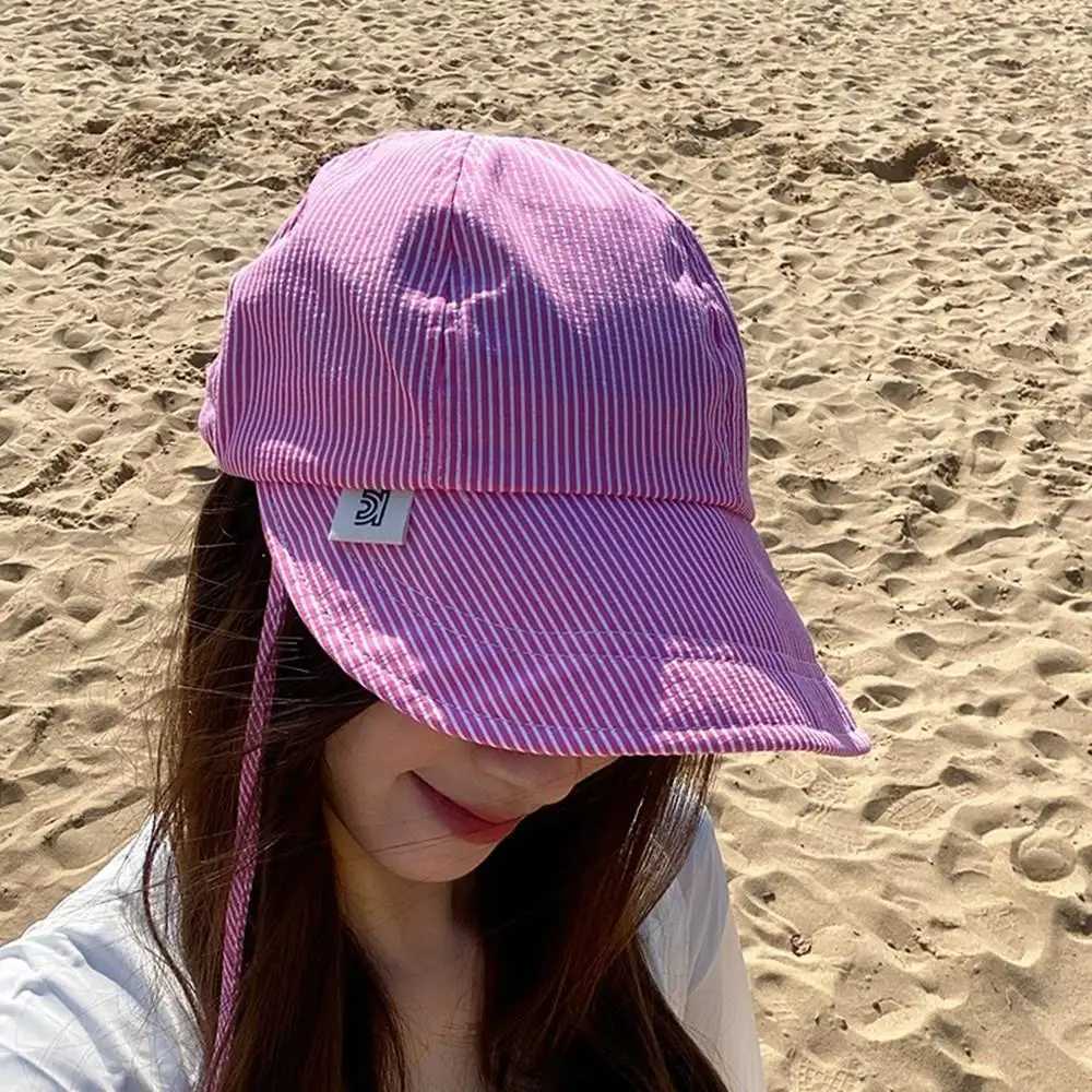 2025 Wens Summer Thin Quickdrying Sun Korean Stripe Sun Protection Fiing Outdoor Casual S Wide Brim Bucket Hat G250910