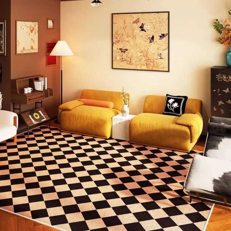 Plaid Retro Carpet Living Room Large Area Study Bedroom Bedside Soft Floor Mat Room Leisure Area Coffee Table Rug Tapis C250912