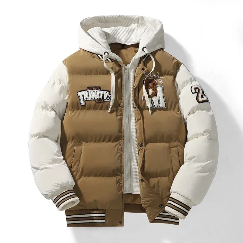 Winter Baseball Jacket Embroidered Youth Coat Outdoor 2piece Mens Sports Hooded Cotton Jacket Plus Size 250910