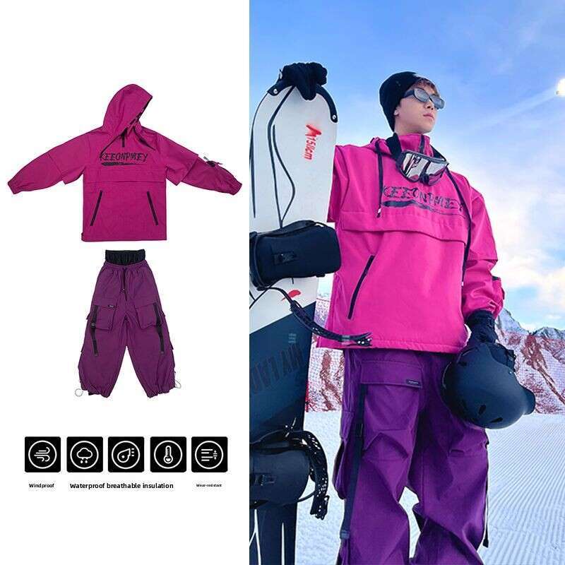 2025 Hot Men Women Solid Color Ski Jacket Ski Pants Warm Windproof Winter Overalls Hoodie Waterproof Outdoor Sports Clothing Snowboard