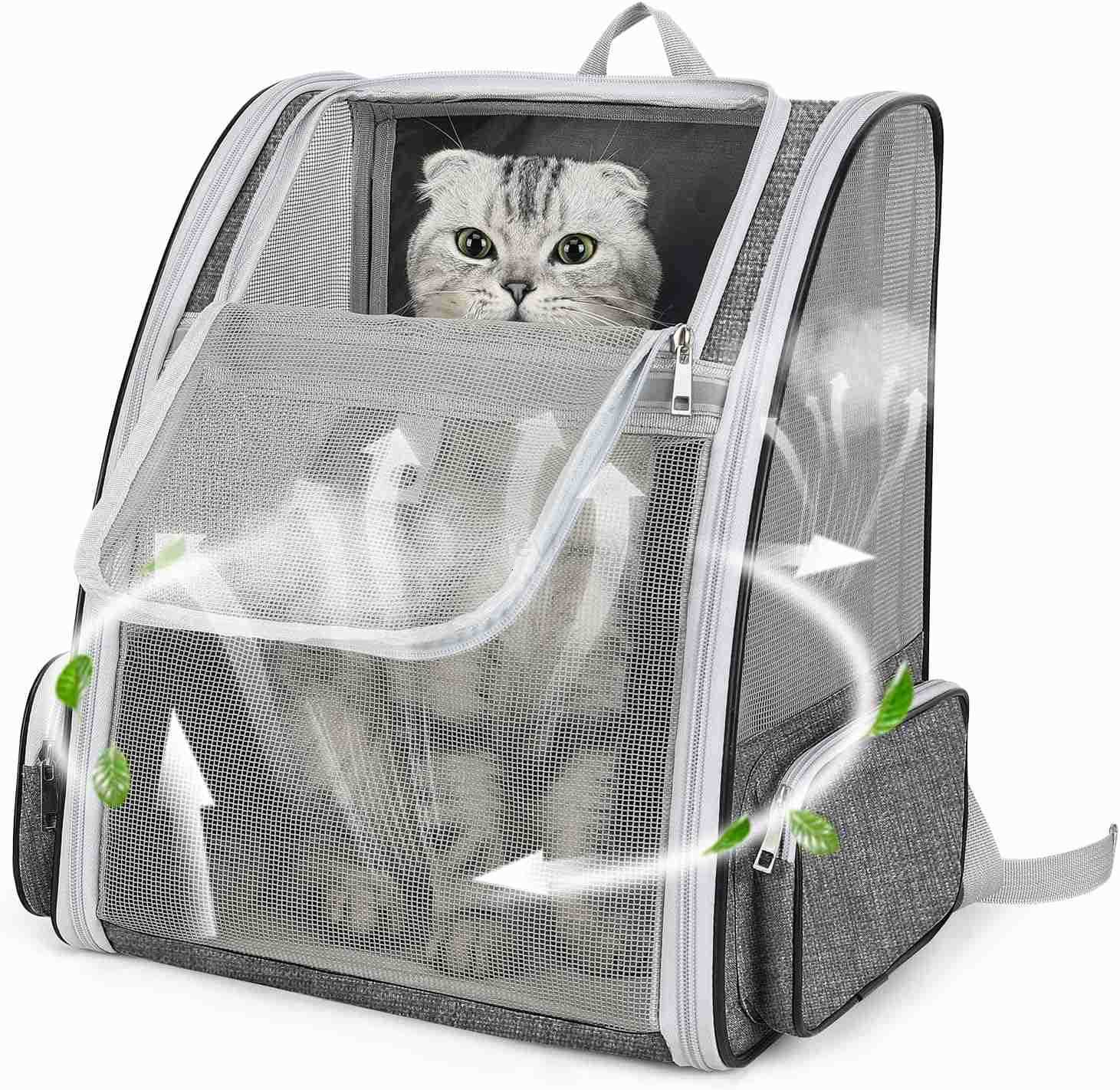 Cat Backpack Carrier Large Pet Backpack for Small Dog Medium Cat Puppy Kitten Bunny up to 15lbs Ventilated Mesh Dog Collapsible Travel Backpack for Hi
