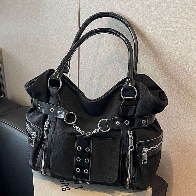 Fashion Trend Plaid Gothic Designer Bags Punk Large Capacity Tote 2025 Canvas Casual Commuter Versatile Shoulder Bag