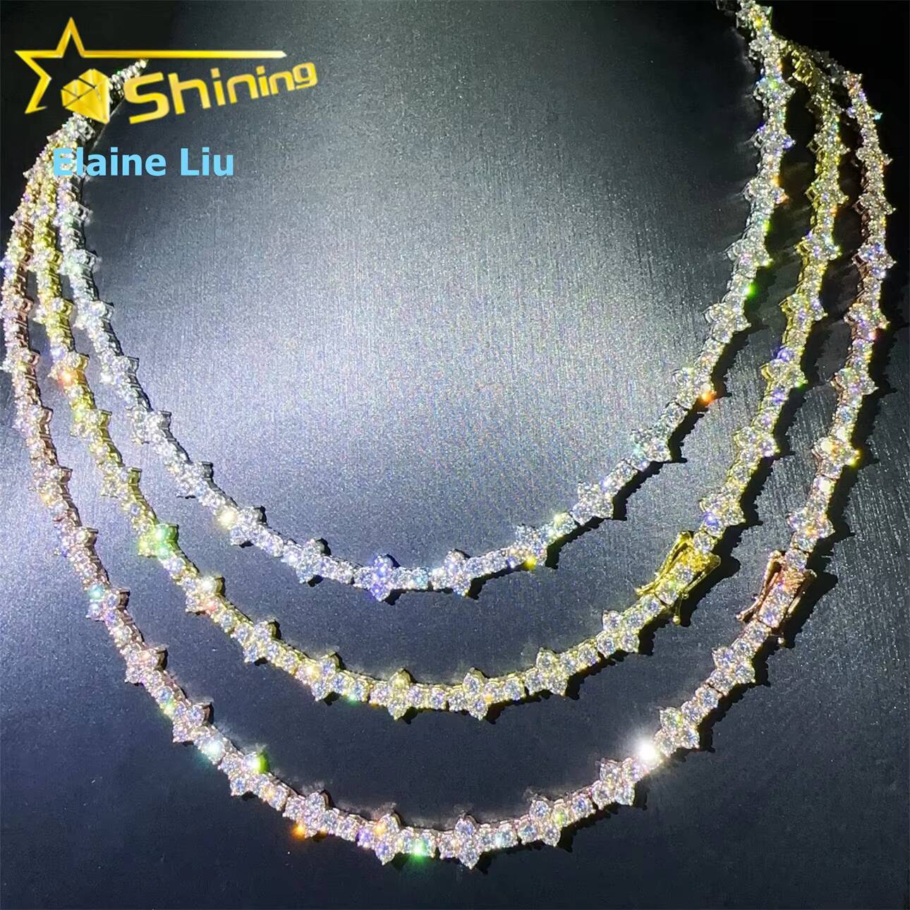 3mm 925 Silver Corss Moissanite Tennis Chain GRA Certificated Custom Chains for Men Women Hot Selling 18K Gold Plated Necklace