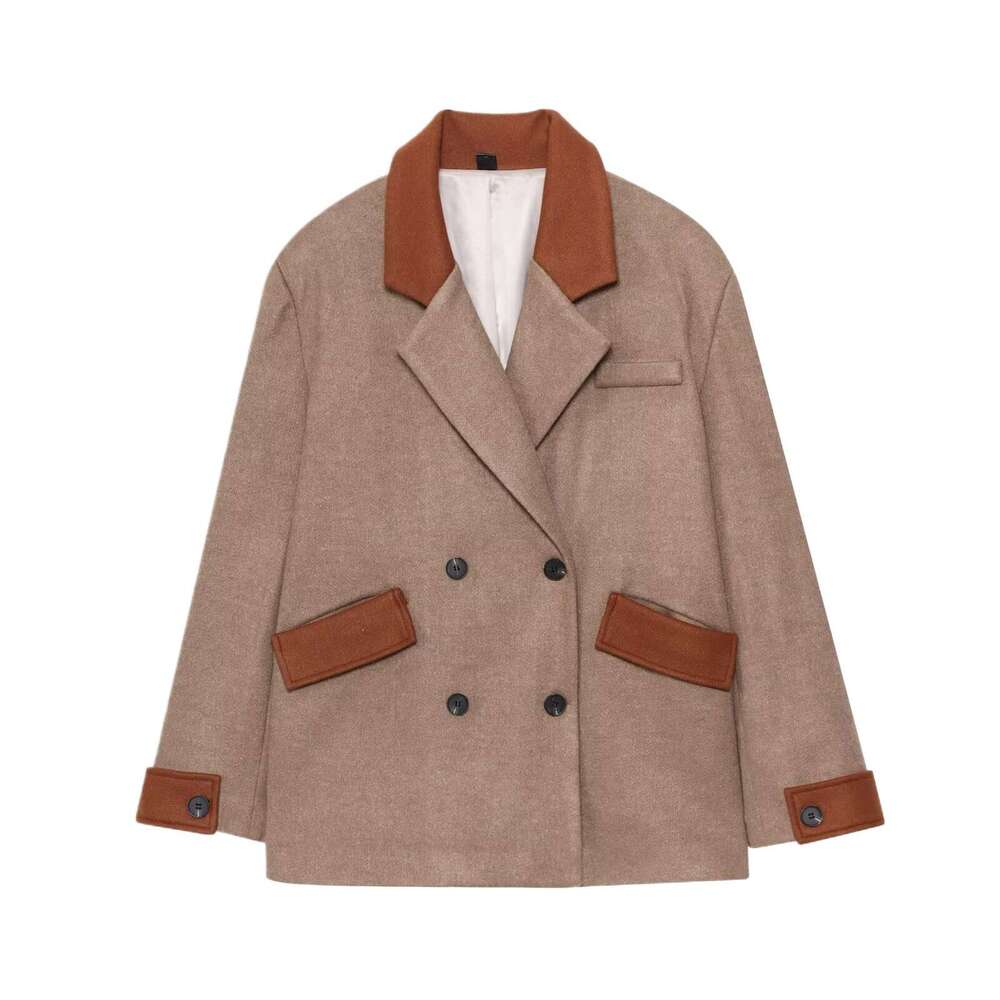DHEssentials Z Melad Coffee Color Suit Little Chanel Women's Korean Style Outfit 2025 Spring Patchwork Wool Coat