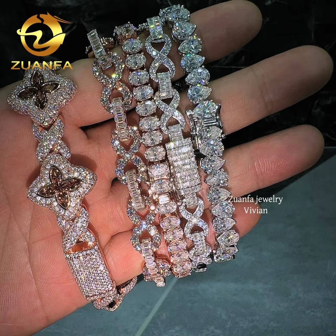 VVS Moissanite Diamond Luxury Hip Hop Fine Jewelry Tennis Bracelet 925 Sterling Silver Fashion Tennis Chain Bracelet