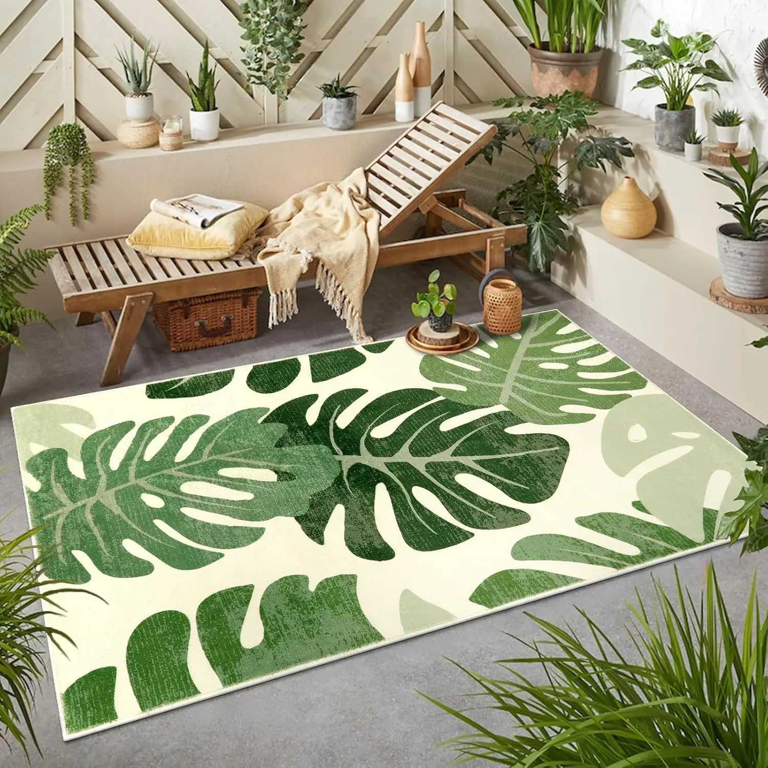 Leaf Area Rugs for Living Room Green Washable Throw Rugs Tropical Monstera Plant NonSlip Bedroom Carpet Porch Entryway Kitchen C250912