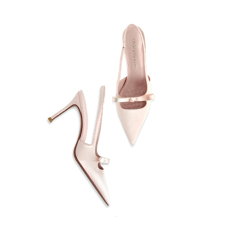 2025 Autumn New French Fairy Style Light Luxury Elegant Hollow Butterfly Knot Thin Heel Pointed Open Back Women's High Heels Designer Shoes