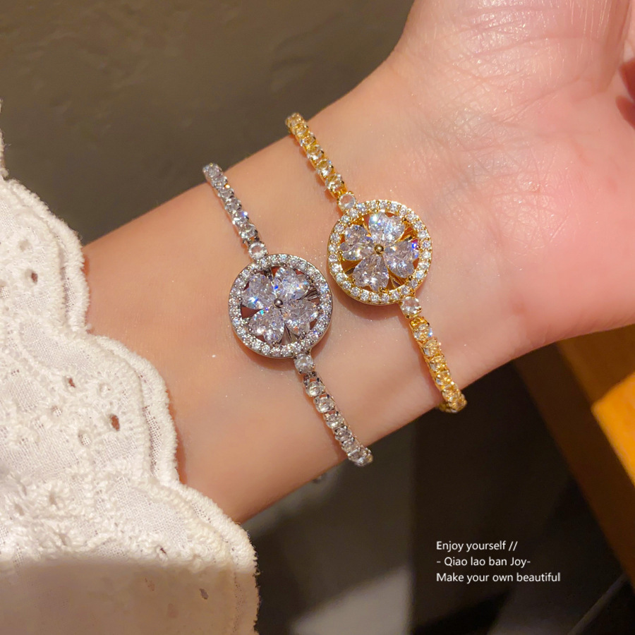 Silver - Toned Bracelet With Circular Crystal Cluster And Rhinestone Chain Delicate Daily & Luxe Jewelry Gift For Her Sophisticated And Sparkling Acce