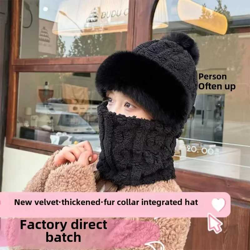 Winter Scarf Set Hooded Hat Set Wen Plush Neck Warm Russia Outdoor Skiing s Windproof Plush Hat Thick Plush Fluffy Beanies G250910