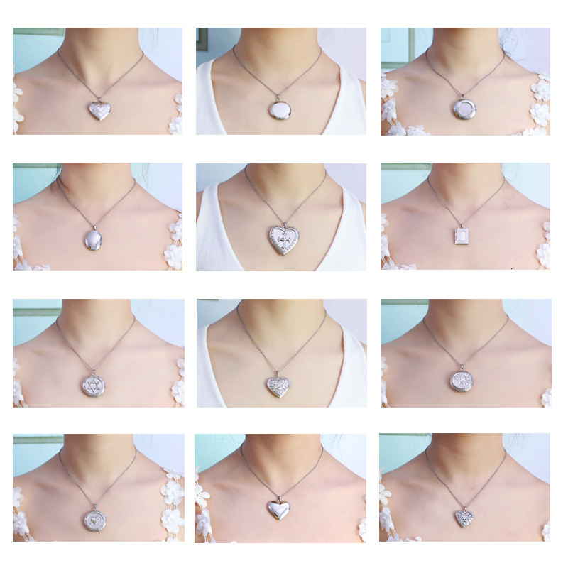 Fashion Versatile Stainless Steel Photo Necklace Round Single-Sided Hollow Commemorative Box Printed Pendant Jewelry