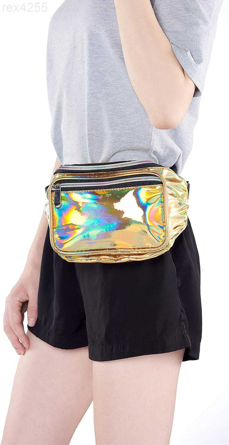 80s Holographic Rave Gold Fanny Pack For Festival Women Girls Cute Fashion Waist Bag Belt Bags GoldW250912