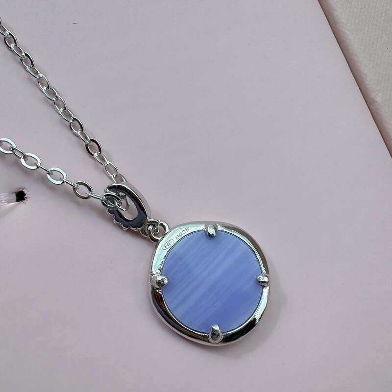 New HEFANG Blue Agate Seal Necklace Fashionable Light Versatile Round Disc Collarbone Chain Gift for Female Best Friend