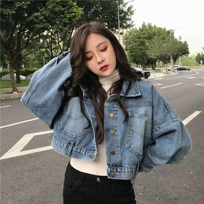 Spring And Autumn New Style Vintage Korean Batwing Sleeveless Denim Jacket Women's Cropped Versatile Loose Fit Blazer