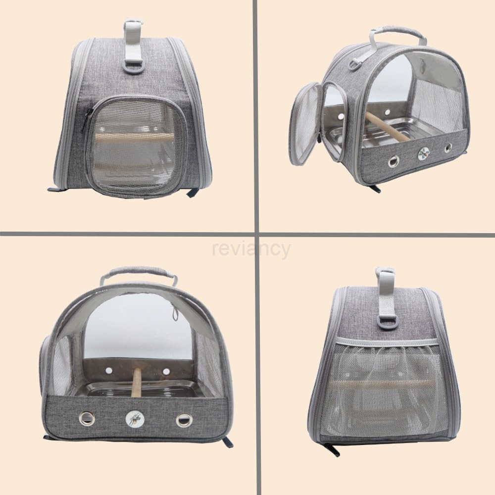 Bird Travel Carrier with Stand Perch and Stainless TrayPortable Small Bird Parrot Parakeet Cockatiel Carrier for HikingAirline Approved GreyW250912