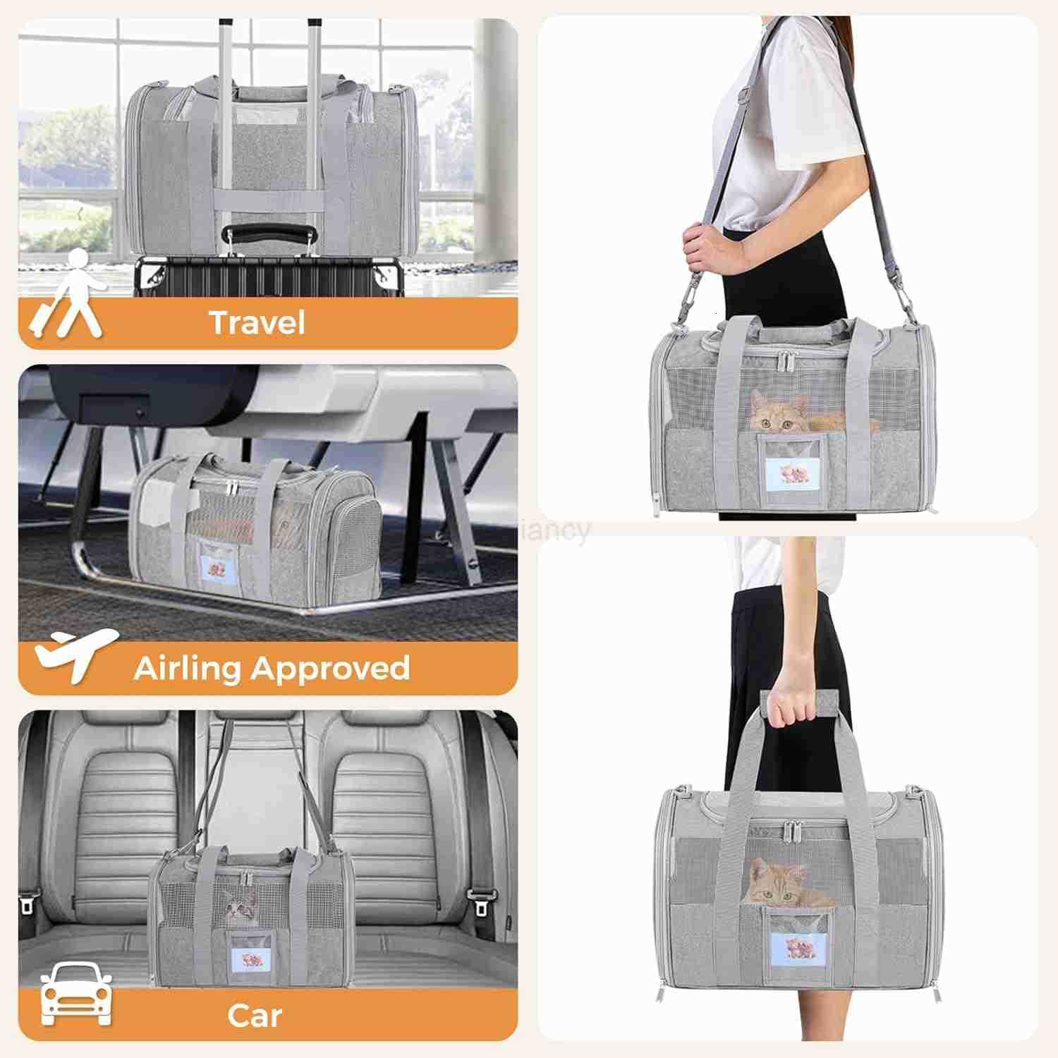Cat Carrier Dog Carrier for Small Dog Medium CatsPet Travel Bag Puppies up to 15 LbsTSA Airline Approved Cat Carrier SoftW250912