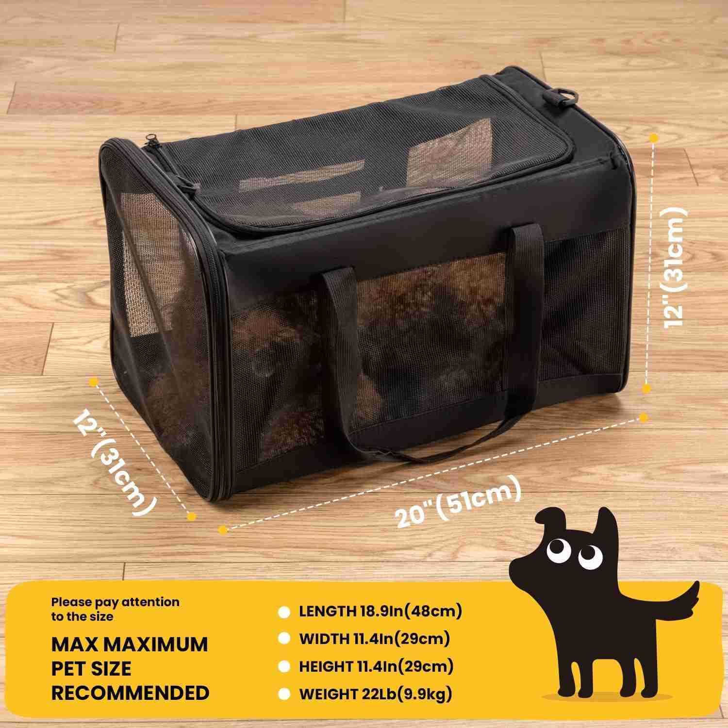 Dog Carrier BagSoftSided Pet Carriers for Dogs with 4Sided Mesh Cat Transport for Large Cats Small Dog Up to 20lbCollapsible Dat Travel CarrierLBlackW