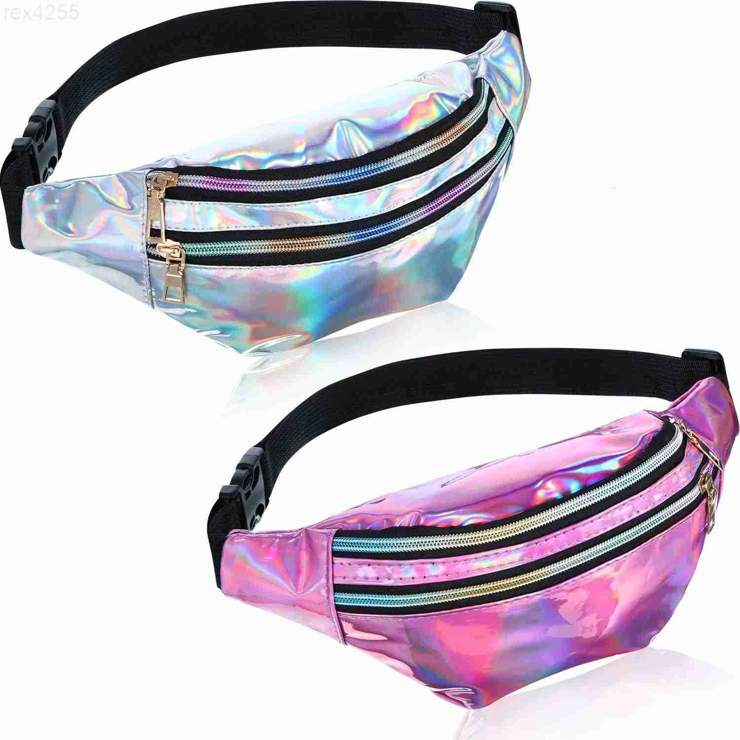 2 Pieces Holographic Fanny Pack for Women Colorful Sport Waist Bag PackW250912