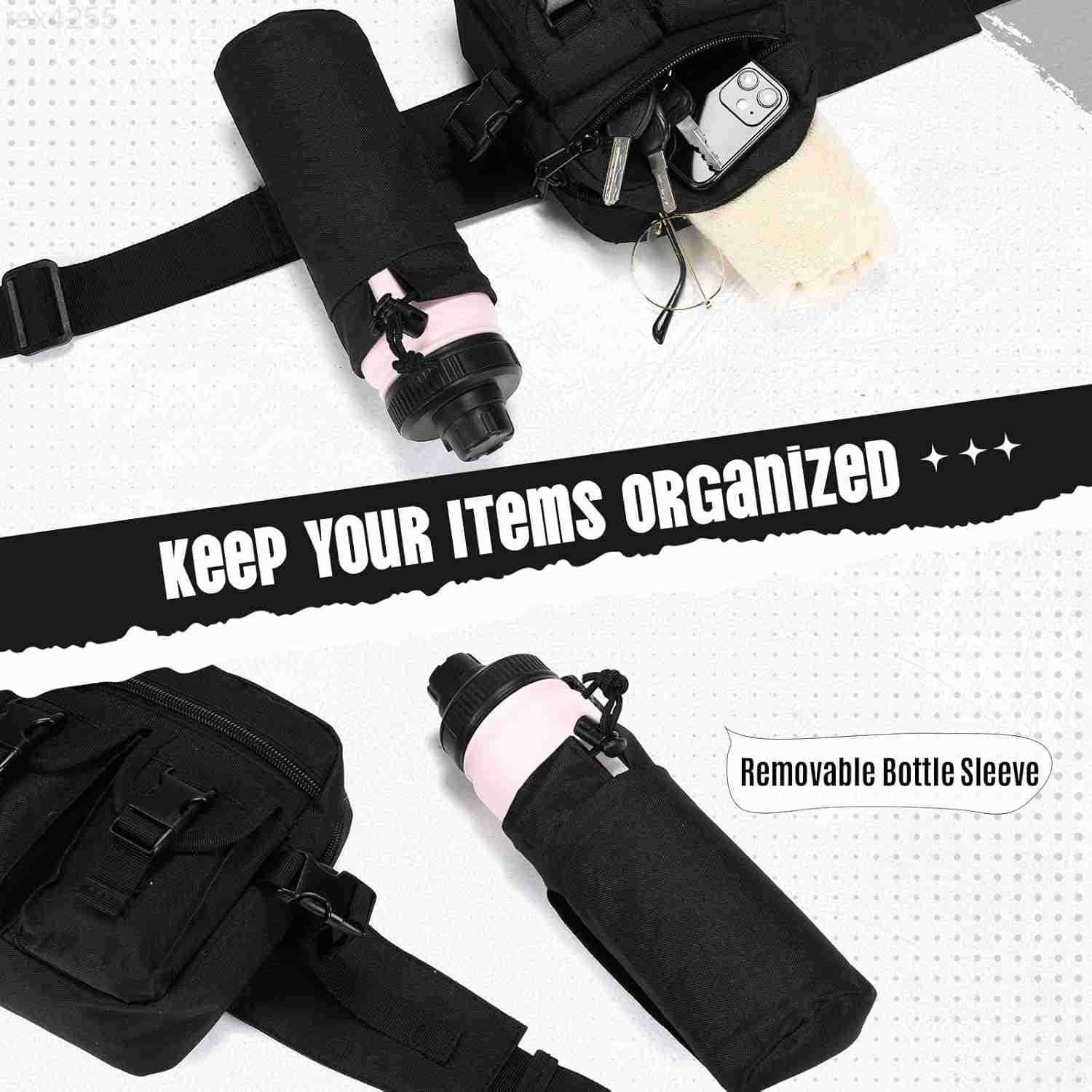 Fanny Pack with Water Bottle Holder Waist Bag for Men Women Waist Bag Hip Bum Bag for Running Walking Hiking Cycling Outdoor BlackW250912