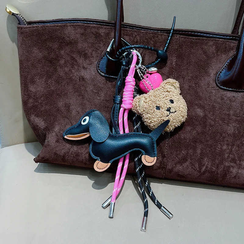 Vintage Braided Rope Keychain Pendant Maillard Color Cute Sausage Dog Bag Accessory HighGrade Creative New Design M250912