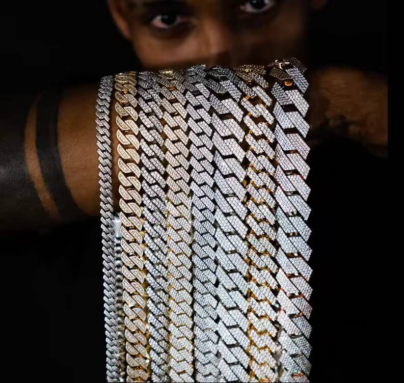 8MM Moissanite Cuban Chain 925 Sterling Silver Moissanite Cuban Link Chain Punk Cuban Chain Hip Hop Silver Necklace Bracelets