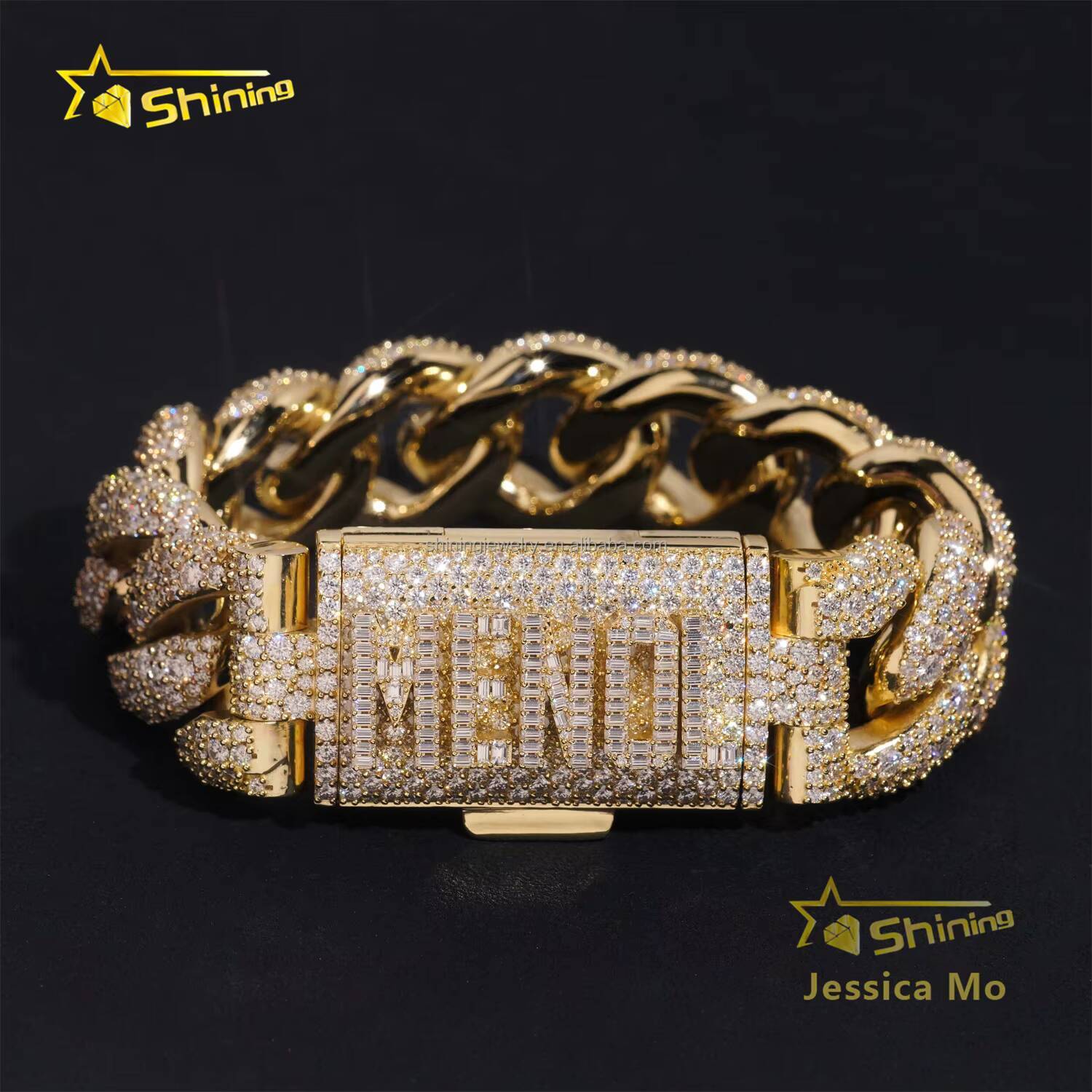 Custom Name Lock 24mm Big Guy Gold Color Rapper Hip Hop Jewelry FL Moissanite Iced Out S925 Silver Miami Cuban Bracelet With GRA